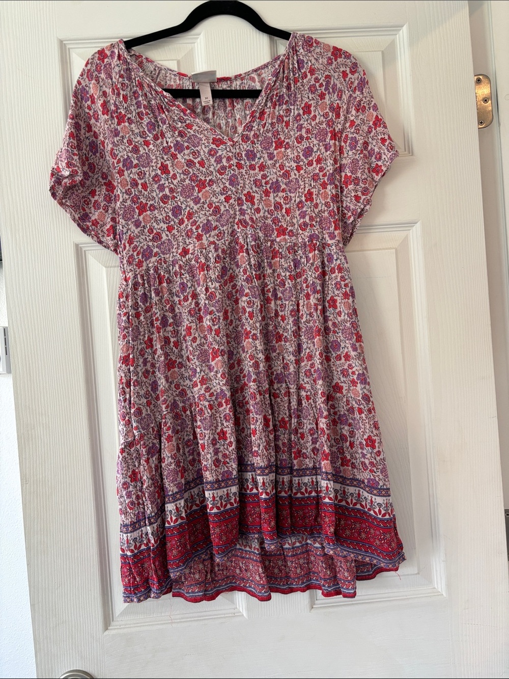 Knox Rose Pink and Purple Floral Tiered Casual Dress